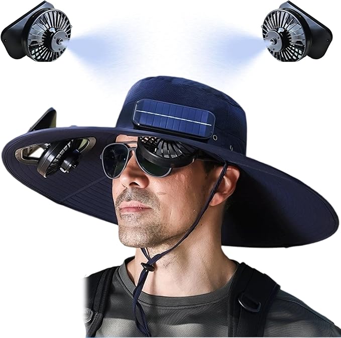 Solar Fan Hat with Mist, Mens Wide Brim Solar Power Fans Hat with Built in Fan, USB Solar Charging for Outdoor Fishing