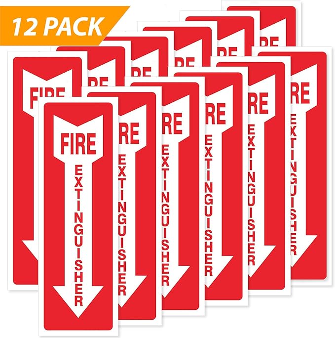 Emergency Fire Extinguisher Arrow Stickers/Signs – Meeting OSHA Safety Requirements (12-pack)