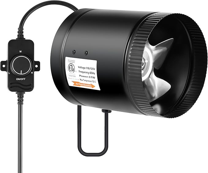 iPower 6 Inch Inline Booster Duct Fan with Speed Controller, 275 CFM Exhaust Fan HVAC, Duct Blower for Bathroom, Kitchen, Basement, Attic and Grow Tent