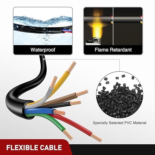 Nilight 25 Feet 7 Way Trailer Extension Cable RV Standard Wire 14 Gauge 7 Conductor 100% Pure Copper Insulated Heavy Duty Cord Weatherproof for 7 Pin Blade Truck Camper RV Automotive