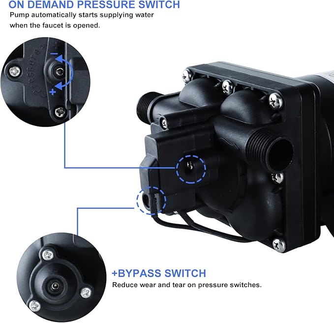 Water Pressure Booster Pump, 110V AC Water Diaphragm Pump, 5.5GPM 75PSI with Power Plug, Self Priming RV Water Pump for Home Kitchen Bathroom RV Marine Yacht Garden Hose Black