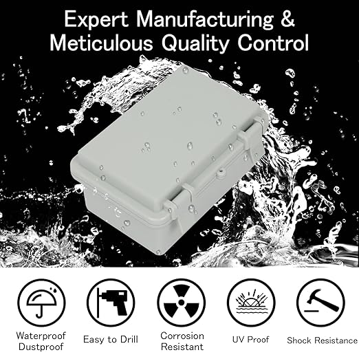 Waterproof Electrical Box Outdoor IP65 Plastic Junction Box Project Boxes for Electronics Hinged Shell Enclosure with Mounting Plate, Wall Brackets, Cable Glands 5.9" x 3.9" x 2.8"