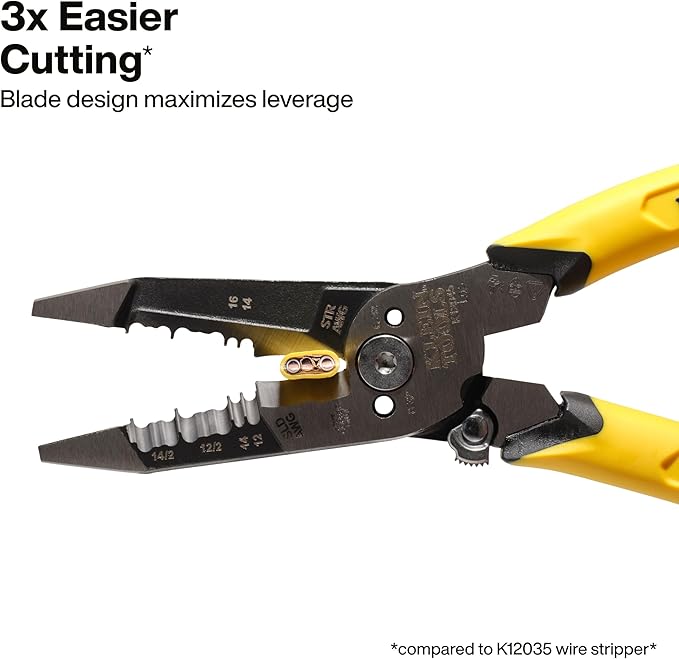 Klein Tools K12045 Heavy-Duty Wire Stripper, Slim-Forged Design, Self-Opening Wire Stripping Tool, Electrical Pliers with Shear Cutter, Cable Stripper Tool