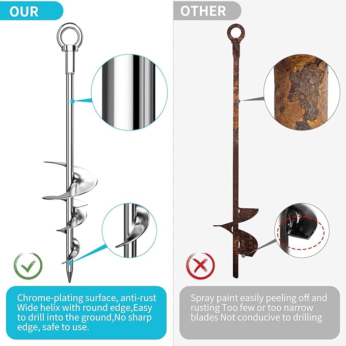 28'' Ground Anchors, Fully Welded Heavy Duty Ground Anchor Screw in Swing Set Anchors Chrome Plating Anti Rust Trampoline Anchor with Straps for Dogs, Trampoline Stakes Resistant High Wind