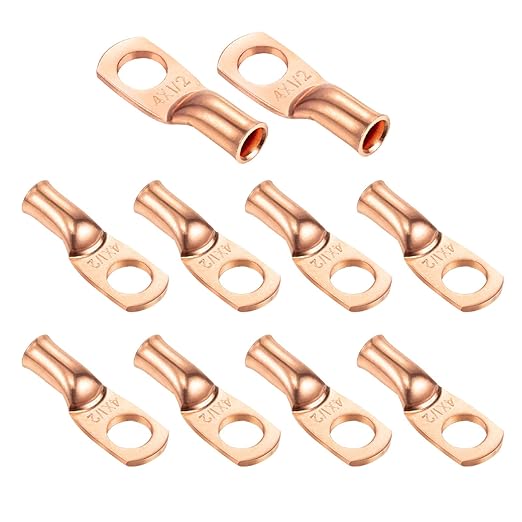 Ampper Heavy Duty Copper Wire Lugs, UL Eyelets Ring Crimp Copper Terminal Connectors for Battery Cable Ends and More (4 Awg, 1/2" Ring, 10 Pcs)