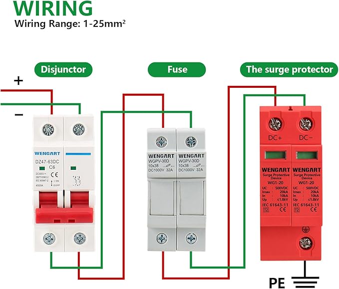 Wengart Surge Protective Arrester Device,DC500V 2P 10~20kA 36mm DIN Rail Mount,Low Voltage Arrester Device for Lightning Protection Power Distribution and Control Appliances