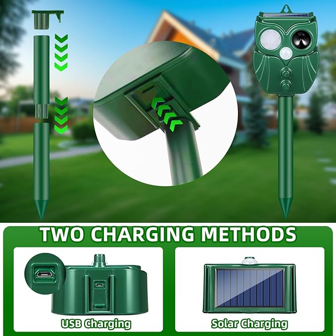2 Pack Solar Animal Repeller: Ultrasonic Cat Repellent Outdoor with Motion Sensor - Waterproof Bear & Goose Deterrent with LED Flash - Effective Squirrel, Raccoon & Dog Repellent for Yard & Garden
