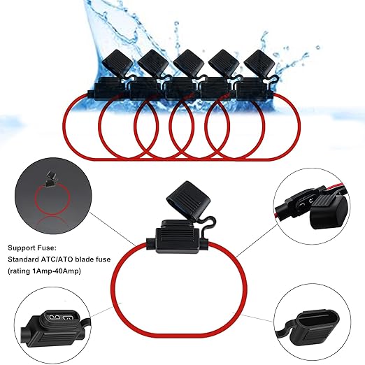 MuHize 5 Pack Inline Fuse Holder, Standard 16AWG Waterproof Fuse Holders with 5A ATC/ATO Blade Fuses, MuHize Fuses Holders for Automotive Marine