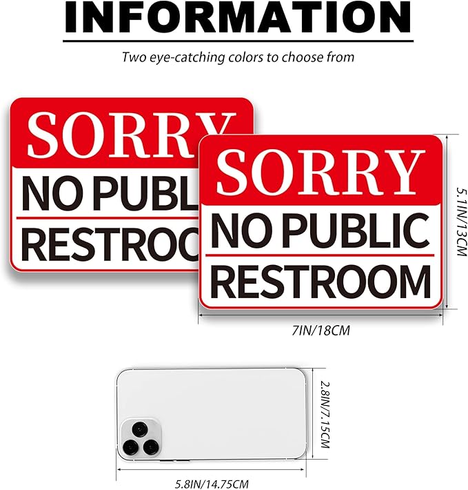 2 PCS No Public Restroom Signs for Business, Self Adhesive Vinyl No Public Restroom Sticker Waterproof and UV Resistant Sorry No Public Bathroom Signs for Door or Window