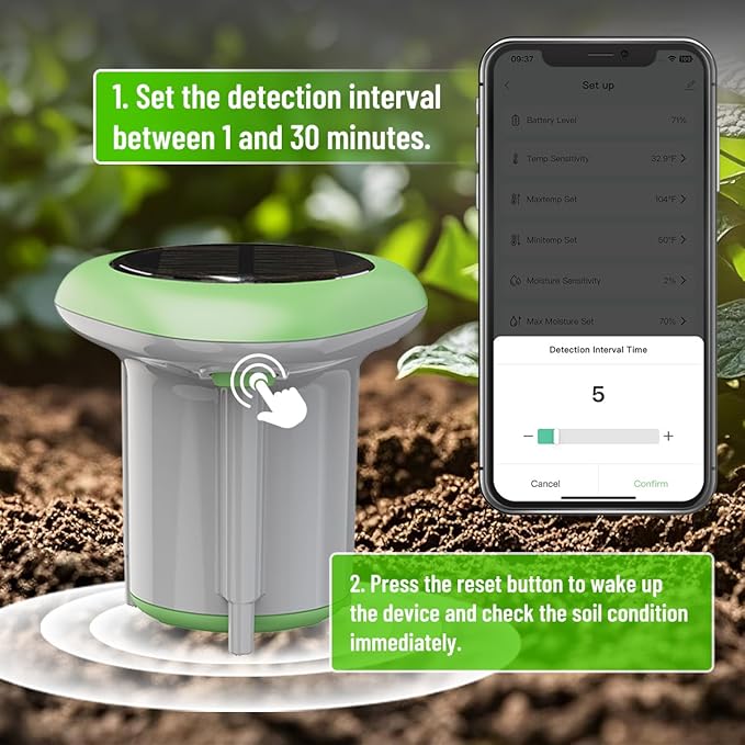 Smart 3-in-1 Soil Moisture/Temperature/Fertility Meter for Outdoor Plant, Soil Test Kit for Garden/Farming/Lawn, GreenVation Digital Soil Sensor with Tuya/Smart Life APP Push Notification