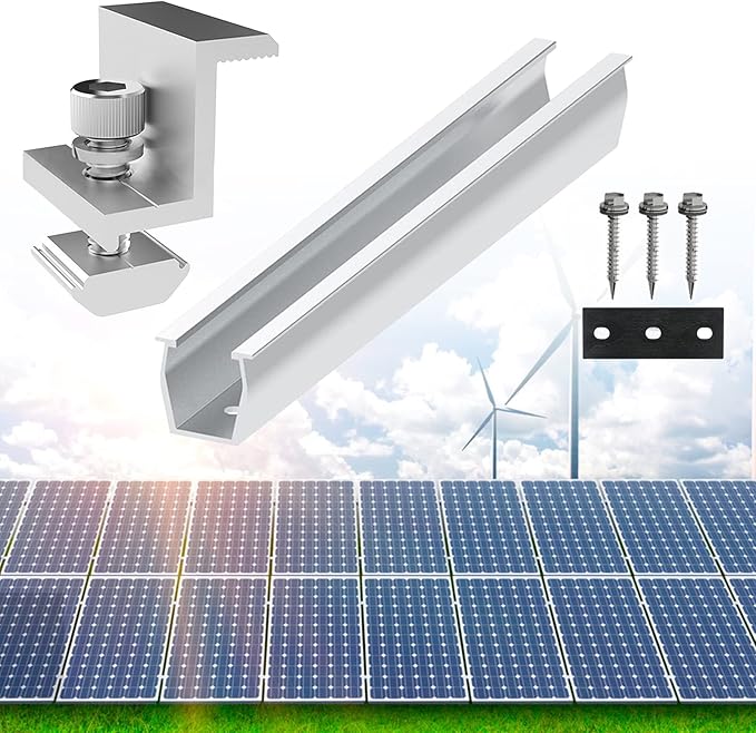 Solar Panel Mounting Rail Aluminium Solar Rooftop Rail Connector Solar Bracket Solar Roof Mount Kit for Metal Roof, Tin Roof, Flat Roof, Sheet Roof (4 x 200mm Rail + 4 x 35mm Clamp)