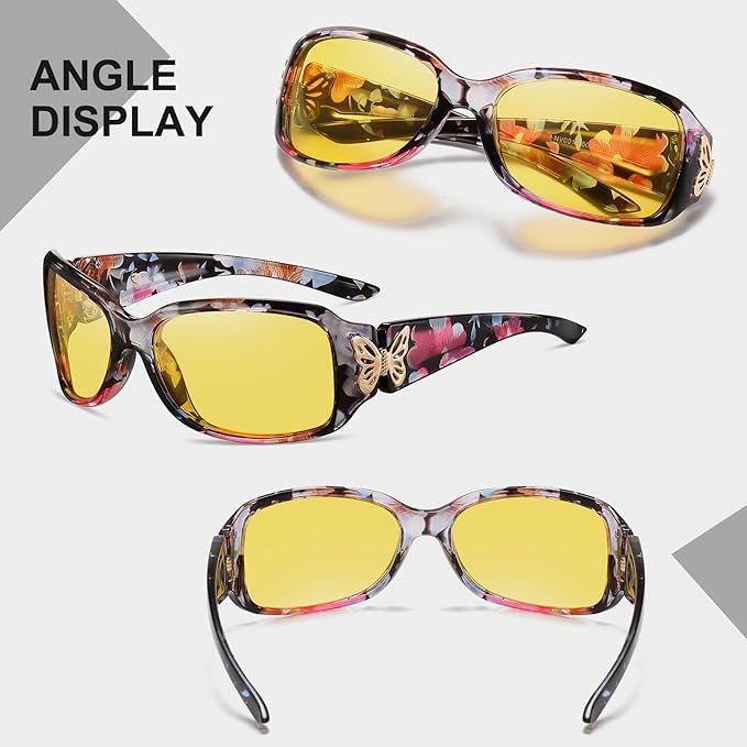HAOLOTA Night Vision Driving Glasses Women Anti Glare Polarized, Wrap Around Nighttime Safety Glasses UV Protection
