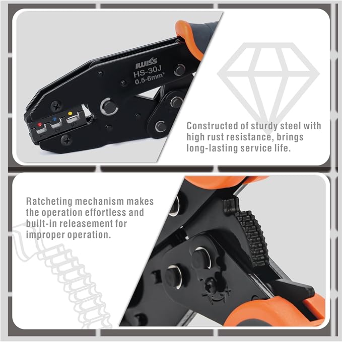 iCrimp Ratchet Wire Crimping Tool Set, 5 Interchangeable Jaws for Heat Shrink,Insulated Nylon,Non-Insulated Terminals AWG20-2, Wire Stripper included