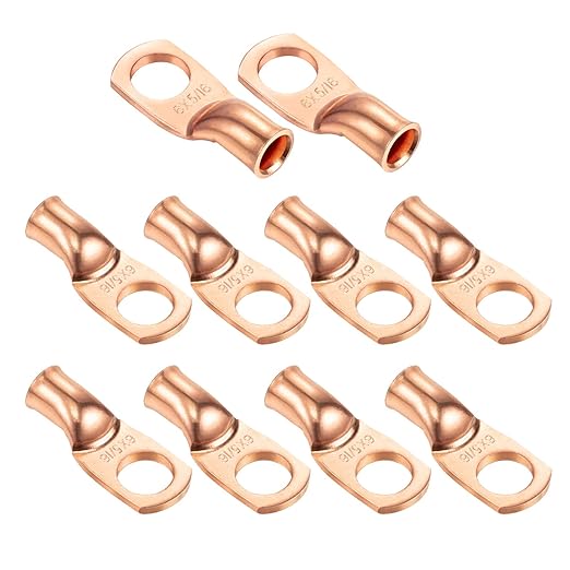Ampper Heavy Duty Copper Wire Lugs, UL Eyelets Ring Crimp Copper Terminal Connectors for Battery Cable Ends and More (6 Awg, 5/16" Ring, 10 Pcs)