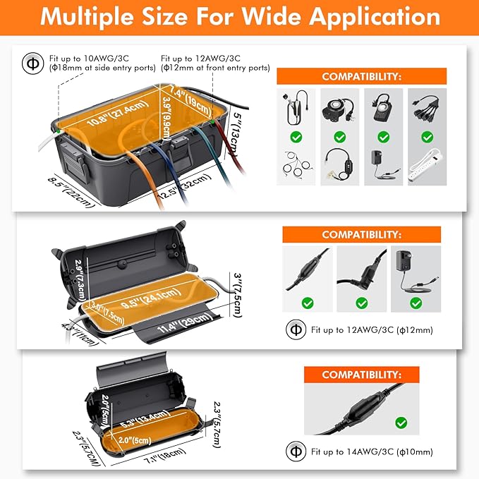 2 Pack of RESTMO Compact Outdoor Extension Cord Cover, IP44 Waterproof Box and Safety Housing Case, Ideal to Protect Outdoor Plugs, Electrical Connections, Holiday Decoration Lights, Size Small, Gray
