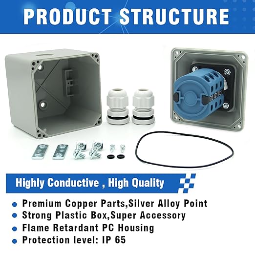 5-Way 2NO 2NC Rotary Changeover Switch with Exterior Box, 20A 660V Universal Selector Switch (6 Positions 3 Poles)