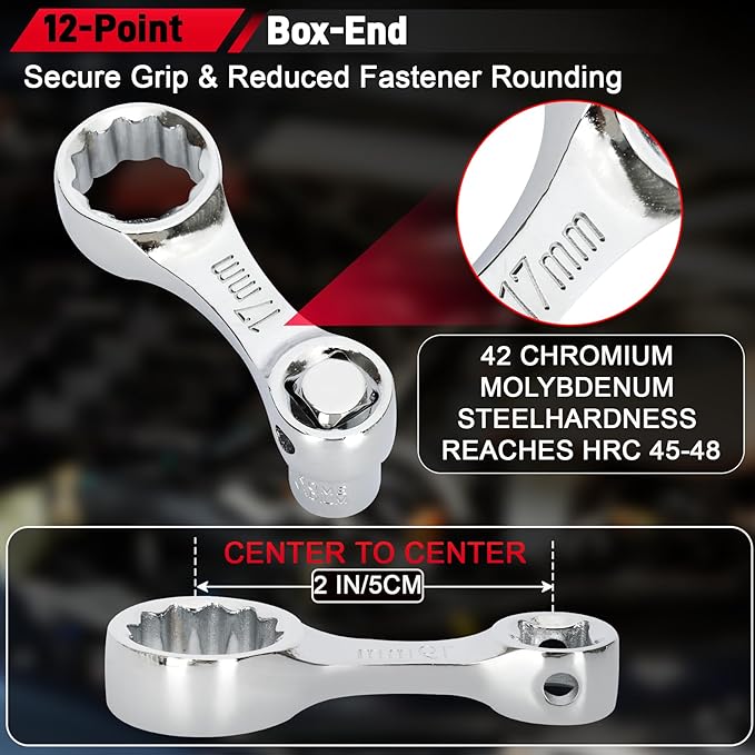 12PCS Metric Torque Adapter Set, 10–19mm Torque Wrench Extension Adapter, 3/8" Drive, 12 Point Box End Torque Wrench Adapter Set, Chromium Vanadium Steel with 1/2" & 1/4" Adapters
