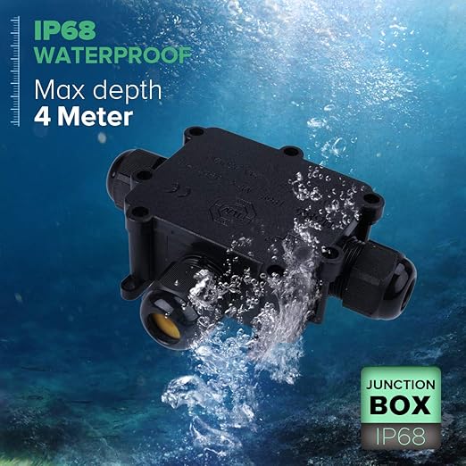 3 Way Electrical Junction Box, La Vane IP68 Waterproof 3 Way Cable Connector Lighting Connector Electric External Coupler, Cable Gland Ø 4-14mm