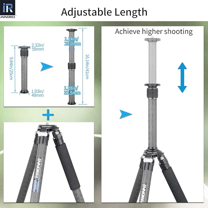 INNOREL ER322C Universal Carbon Fiber Tripod Center Column Extension Pole - 10 Layers, 32.5mm Tube, 55lbs Max Load, Black, Compatible with DSLR Camera, Tripod & Monopod