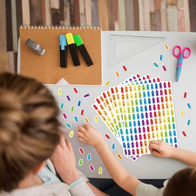 JarThenaAMCS 2400Pcs Back to School Mini Sticker Small Crayon Paper Decals Colorful Self-Adhesive Stickers for Classroom Envelopes Scrapbook Gifts DIY Supplies, 0.3 x 0.7 in