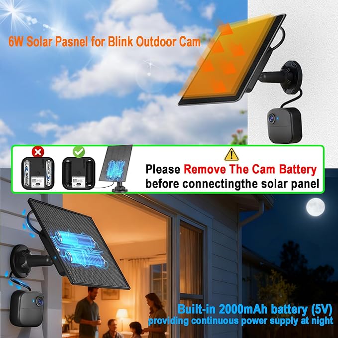 6W Solar Panel with 2000Ah Battery for Blink, Solar Charger with 360° Adjustable Mount 5.9in to 8.7in, 9.8ft Cable and Waterproof for Outdoor 4(4th Gen)/Outdoor/(3rd Gen) XT3 and XT/XT2 Camera