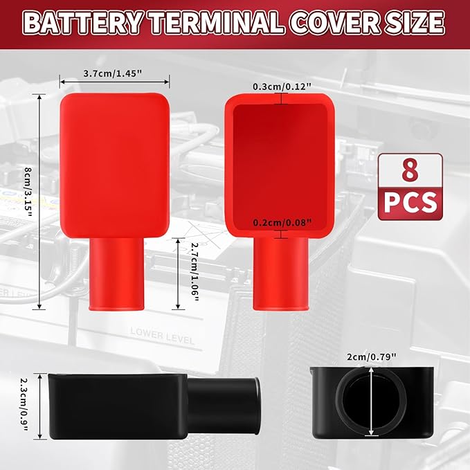 Battery Terminal Cover 8 Pcs, Battery Terminal Protector Isolate Soft Rubber, Positive Battery Terminal Cover Top Post, Battery Post Cover for Car Motorcycle Truck by XIOGZAXI