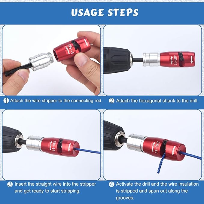 Wire Stripper for Drill, US Standard Electric Wire Stripper Tool for Drill, Wire Strippers for 8/10/12/14 AWG, Wire Stripping and Twisting Tool Set