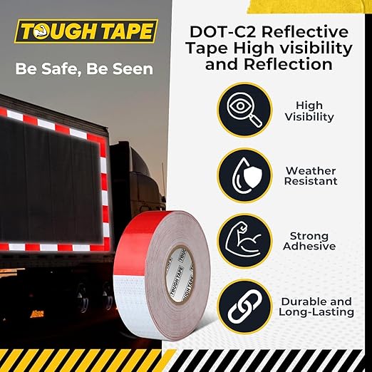DOT C2 Reflective Tape 2IN x 200 FT - Outdoor Waterproof Conspicuity Tape - Red White Reflector for Trailers, Vehicles, Boats - Safety Caution Tape