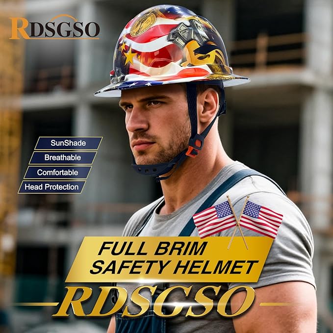 Full Brim Industrial Safety Helmet ANSI/ISEA Z89.1 Type I Class C Certified Hard Hats 6-Point Suspension Lightweight Vented for Construction, Logging, Outdoor Work RGS-B6