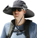 Outdoor Wide Brim Sun Hat with 2 Solar Fan Sun Bucket Hat for Men Women UPF 50+ Bucket Fishing & Beach Hat with Fan Built in