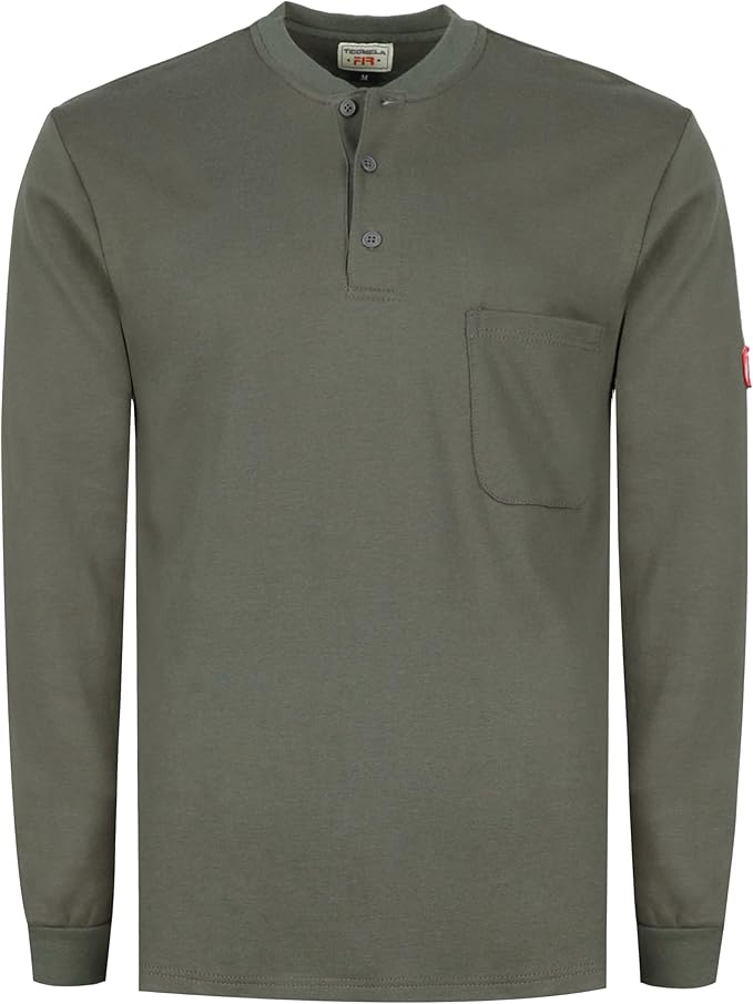 TICOMELA FR Shirts for Men Flame Resistant Shirt NFPA2112/CAT2 7oz Fire Retardant Men's Long Sleeve Henley Shirts