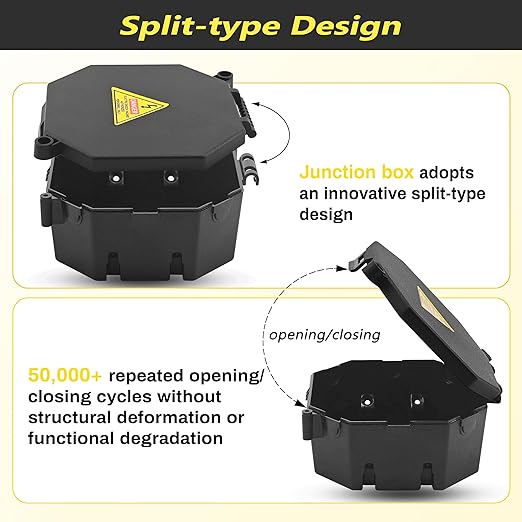 Black Open Splice Junction Box (8 Pack), Wire Electrical Junction Box Splice Box with Cover V0 Flame Retardant Rating(Highest Level)