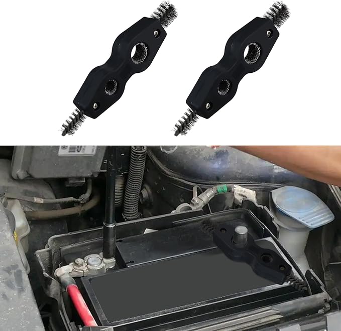 Car Battery Terminal Cleaning Brush, Battery Cleaning Tool, 4 in 1 Anti-Rust Car Battery Cleaner Brush with Steel Wire, Universal Car Accessories Battery Post Cleaner for Auto (Black, 2PCS)