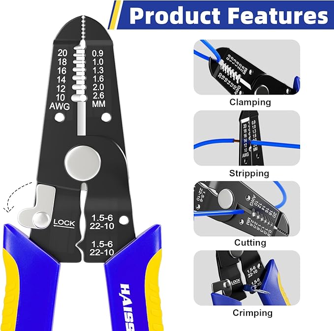 haisstronica Wire Stripper Tools Set for DIY,10-20AWG,3 Pack Manual Wire Stripper & Flush Cutters & Cable Cutters for Wire Stripping, Cutting, Crimping, Cable Skinning
