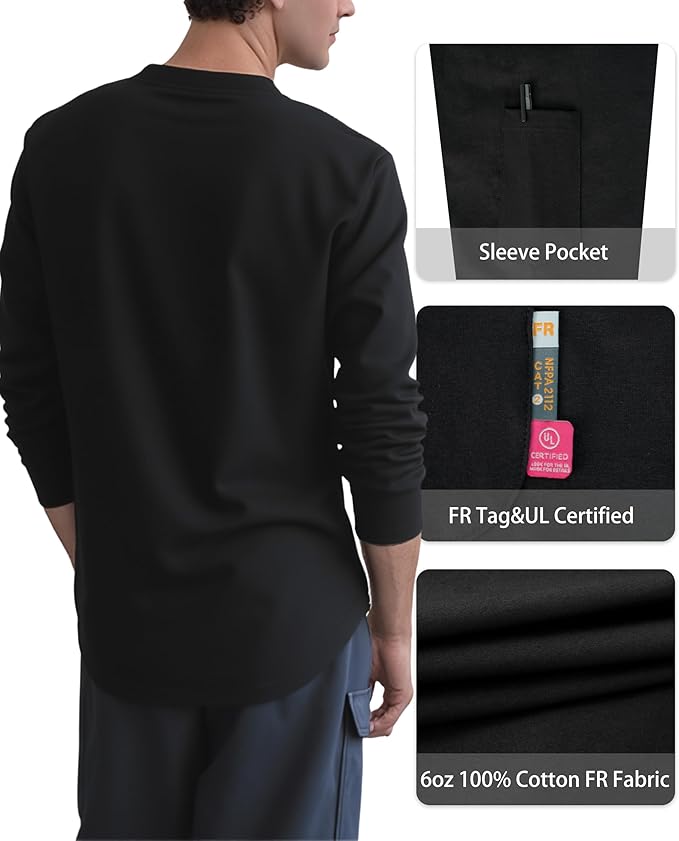 KONRECO FR Shirts for Men Crewneck 6oz Jersey Lightweight Flame Resistant Work T Shirt NFPA2112 CAT2