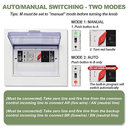 100A Automatic Transfer Switch, 110V Dual Power Millisecond Generator Transfer Switch with Metal Distribution Box for Home Backup Power