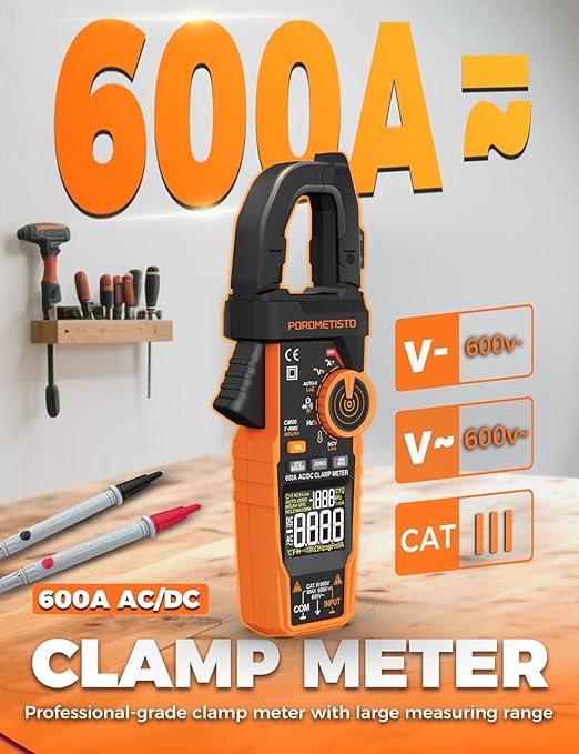 Inrush Clamp Meter with Flashlight,CM06 Clamp Multimeter,T-RMS 6000 Counts 600A Amp Meter with VFD, LOZ,NCV, AC/DC Voltage Current,Continuity Capacitance Frequency Resistance Temperature