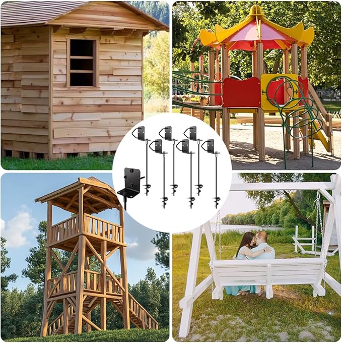 Ground Anchors Shed Anchors 27" Set of 6 Trampoline Stakes Screw in Heavy Duty Mobile Home - Storage Shed Anchor Kit - Playset Swing Anchors - Stakes for Fence,Carport,Garden (Black, 6 x 27in)
