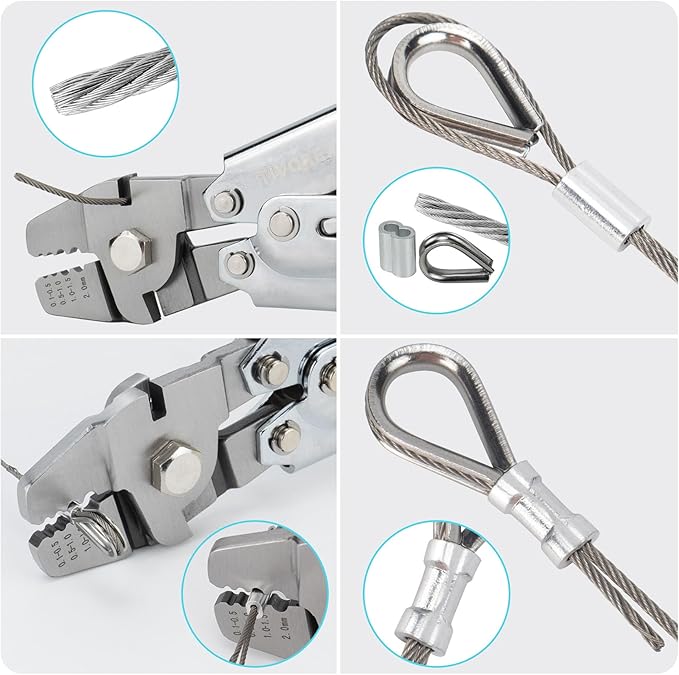Wire Rope Crimping Tool, Swager Tool for Aluminum Crimping Loop Sleeves up to 2.0mm, 1/64in to 5/64in Stainless Steel Cable Crimper for Cable Crimping and Swaging Projects