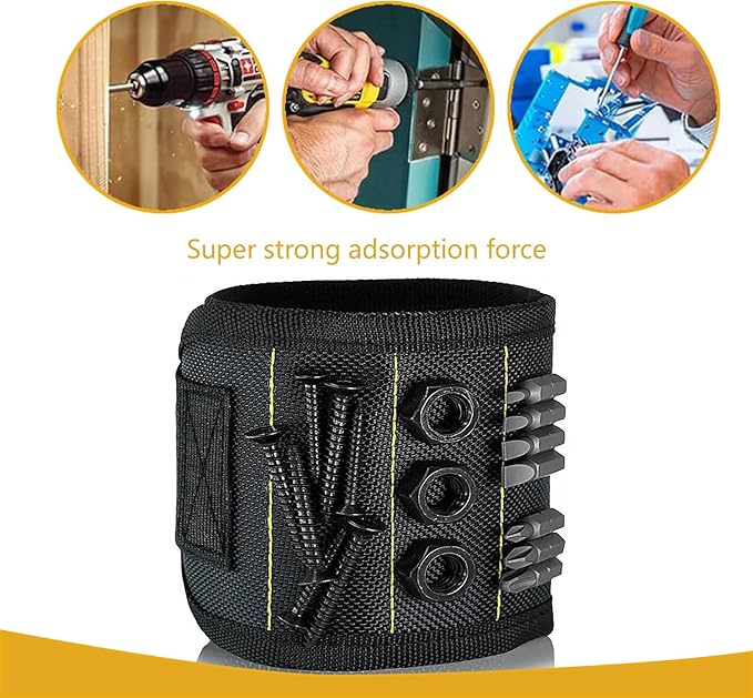 Magnetic Wristband for Holding Tools Adjustable Magnetic Wristband with 15 Strong Magnets for Screws and Nails, Drill Bits, Bolts Ideal Father's Day Gift Wrist Magnetic Tool Holder