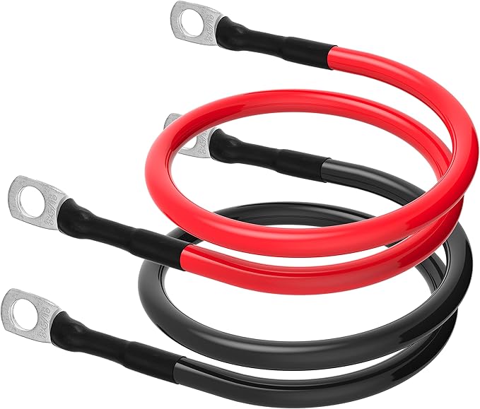 8 AWG Battery Cable 8 Gauge Power Inverter Cables with 5/16 Inch Lugs Both Ends for Solar Boat Marine RV Car 2 Pack (2FT)