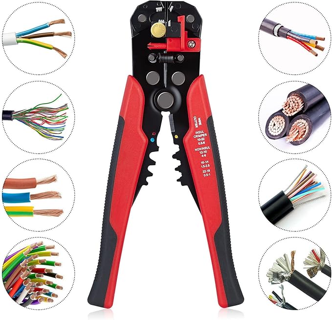 3 in 1 Self-Adjusting Wire Stripper Cutter, Wire Crimping Tool Wire Pliers for Wire Stripping, Cutting, Crimping 10-24 AWG (0.2-6.0mm²)