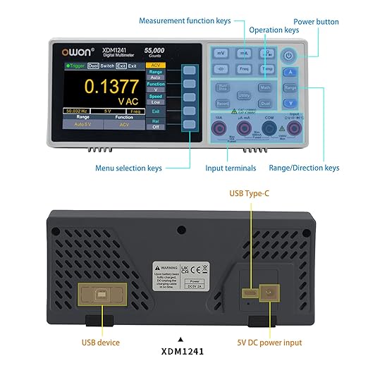 OWON Desktop Digital Multimeter with 3.5-inch LCD Display,Voltage, and Temperature with True RMS Capability,Designed for use in Laboratories, Instruments, and Factories XDM1241