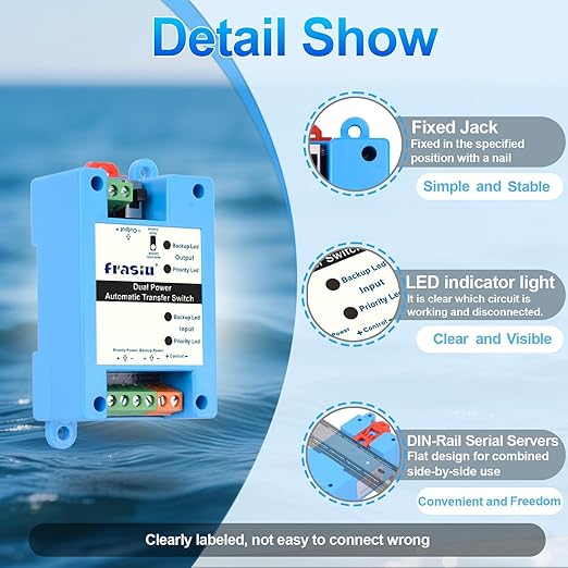 DC Automatic Transfer Switch 5-60V 5A, Dual Power Backup Selector, 0.007s Fast Switching, Solar/Battery/Starlink Mini/Router/CCTV DC ATS with Reverse & Overload Protection