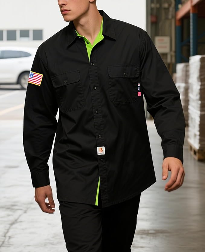 BOCOMAL FR Shirts for Men Flame Resistant Light Weight NFPA2112 Fire Retardant Welding Shirt Water & Oil Repellent Finish