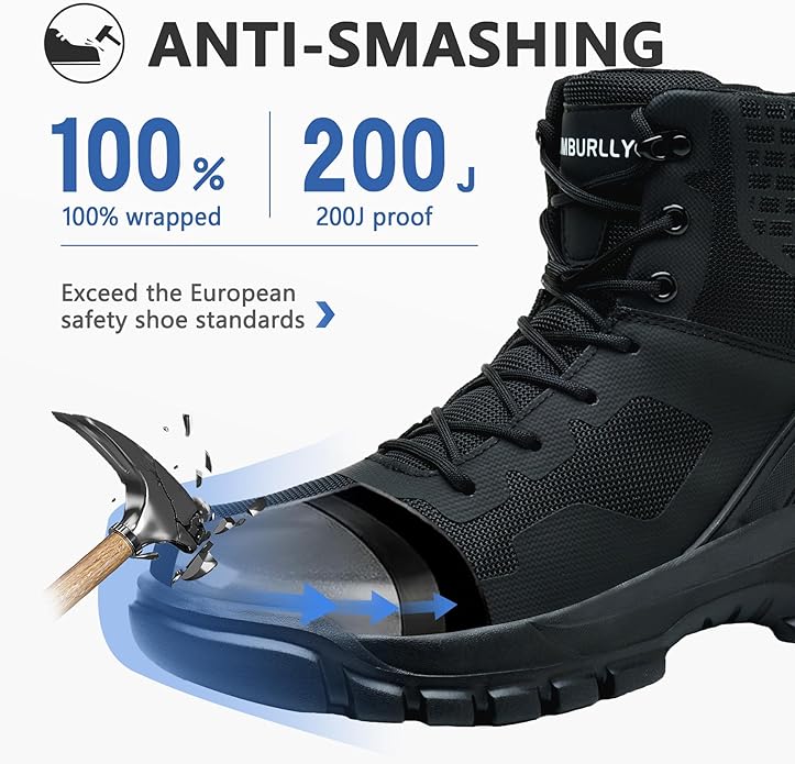 Hogent Steel Toe Boots for Men Lightweight Comfortable Work Boots with Air Cushion Puncture Proof Safety Shoes for men Industrial Construction Warehouse Work