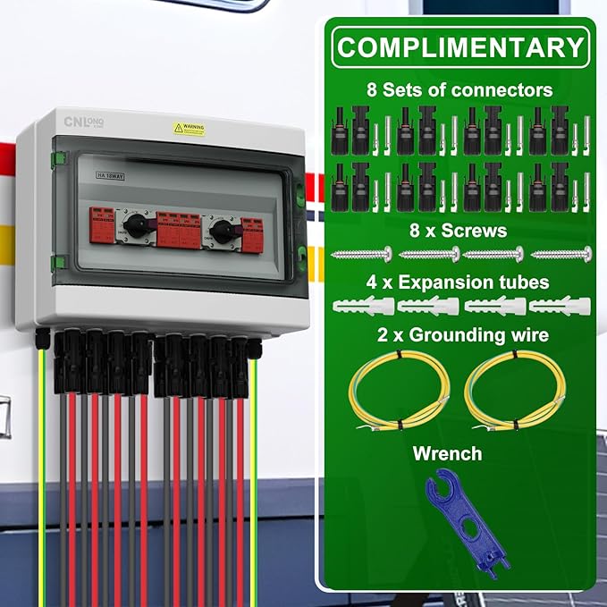 4 Strings Solar Disconnect Switch 32 Amp DC1000V with Lightning Surge Protector Arrester and IP65 Solar PV Combiner Breaker Box 4in 4out for Outdoor Solar Panel System