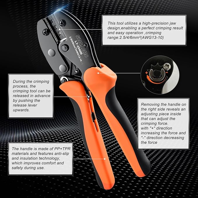 Solar Panel Connector Crimping Tool Kit with 1 Crimper, 15 Pairs Connectors and 1 Spanner Wrench - Essential Tools for Solar Installation Assembly