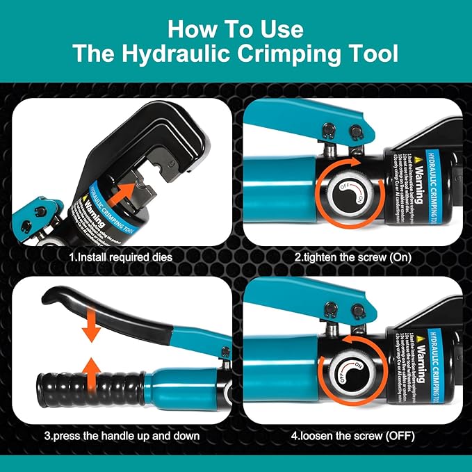 10 Tons Hydraulic Crimping Tool with 9 Dies - Battery Cable Crimper Tool & Wire Rope Crimping Tool for 12 to 2/0 AWG, 1/16" 1/8" 3/16" Stainless Steel Cable Railing Tool