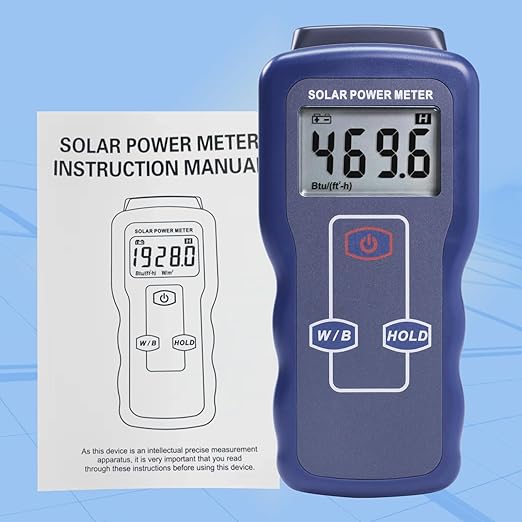 Solar Power Meter Digital Solar Meter, Solar Irradiance Meter for Solar Energy Testing, Solar Transmission Meter with Accuracy Drift<1.5%/Year&Btu/(ft2-h)& W/m² Units for Meteorology Sun Measurement